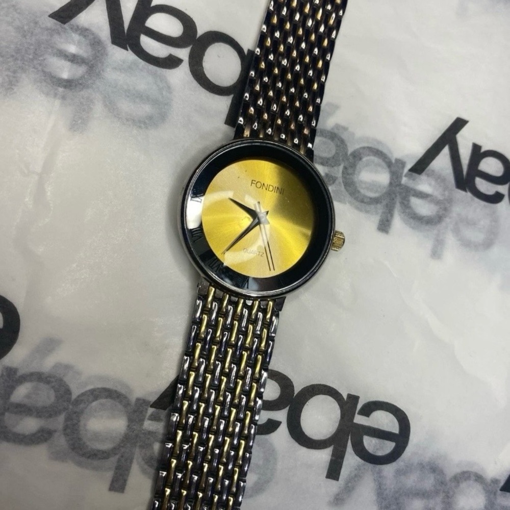 Vintage Fondini Quartz Watch – Yellow Sunburst Dial – Untested